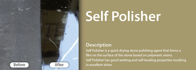 Self Polisher is a quick drying stone polishing agent that forms a film on the surface of the stone based on polymeric resins. Self Polisher has good wetting and self-leveling properties resulting in excellent shine.